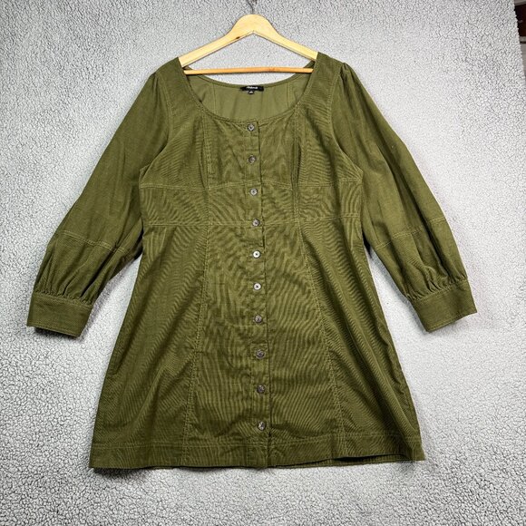 Madewell Dress Women 16 Green Cordurouy Short Mini Dress Boho Chic Cabincore - Picture 1 of 14